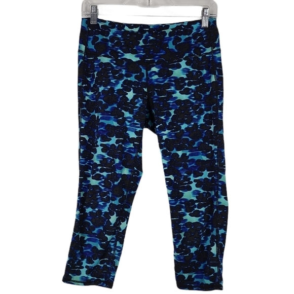 Athleta Chaturanga Blue Leopard Print Capri Medium - Picture 1 of 4